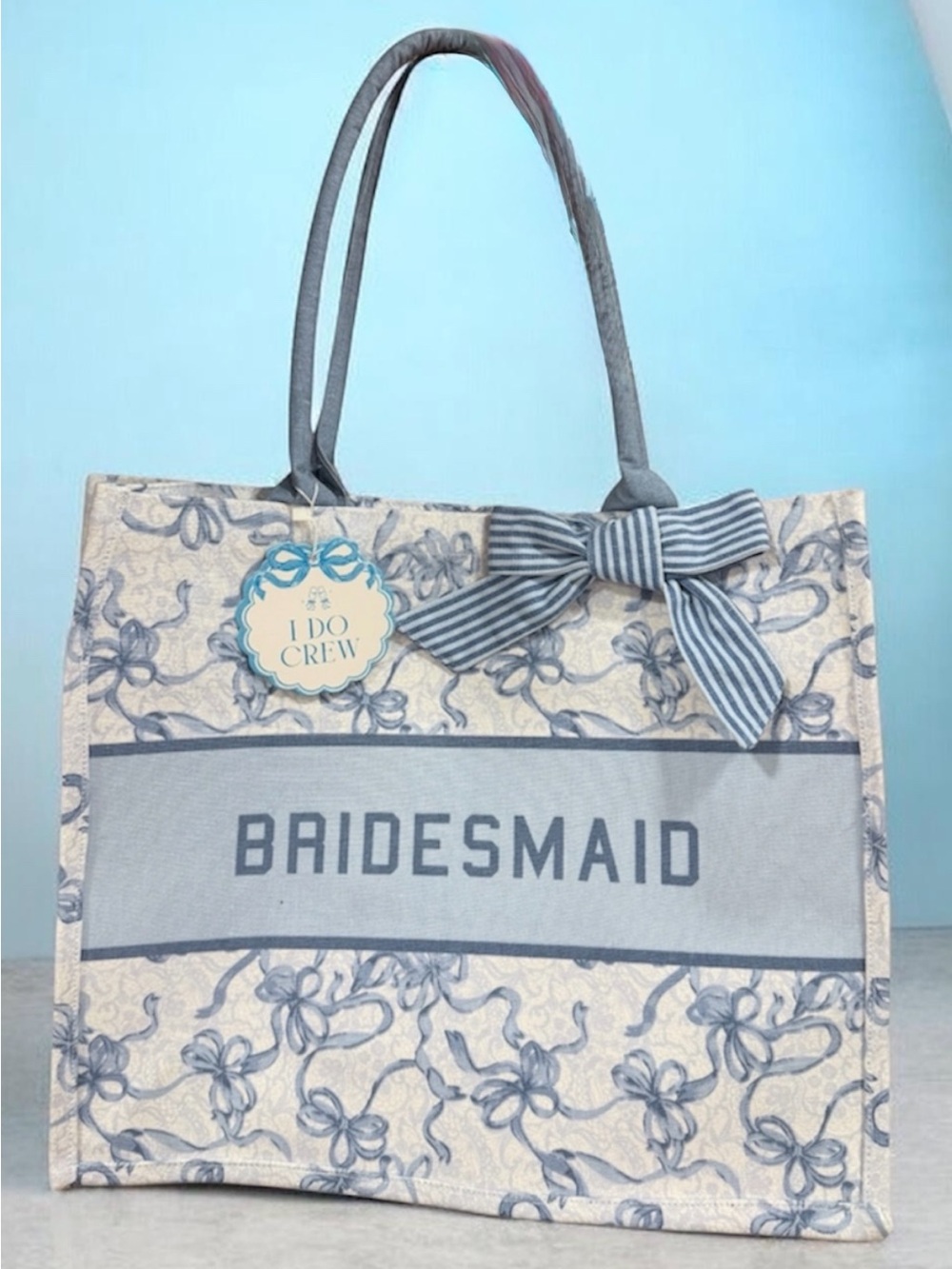 BRIDESMAID Floral Bow Design “I do Crew” Blue Bag ~ Charming Chic